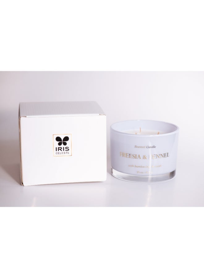 IRIS CELESTE Fennel & Freesia Jar Candle 425grams - 3 wick Scented candle 15oz  | 50 hrs burn-time | Perfect for Gifting, Home Décor, Parties & Room Perfuming | Ideal for Living room and Office Décor - Image 3